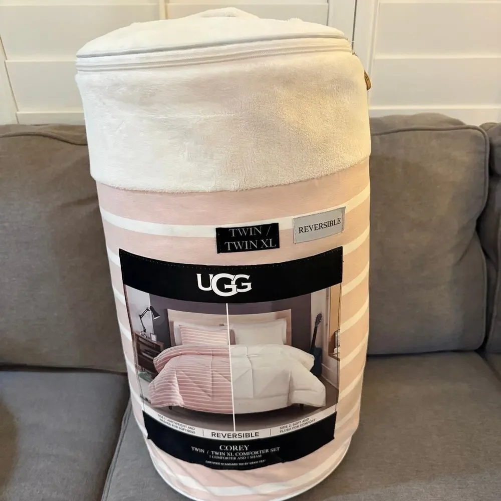 UGG Corey Twin Twin XL Reversible Comforter Set Rosewater Stripe New